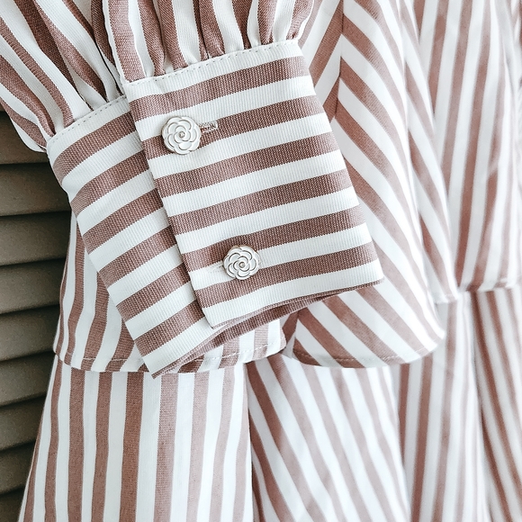 NWT Dainty Jewells XL Pink and White Striped Spring Dress With Floral Buttons - Picture 5 of 10
